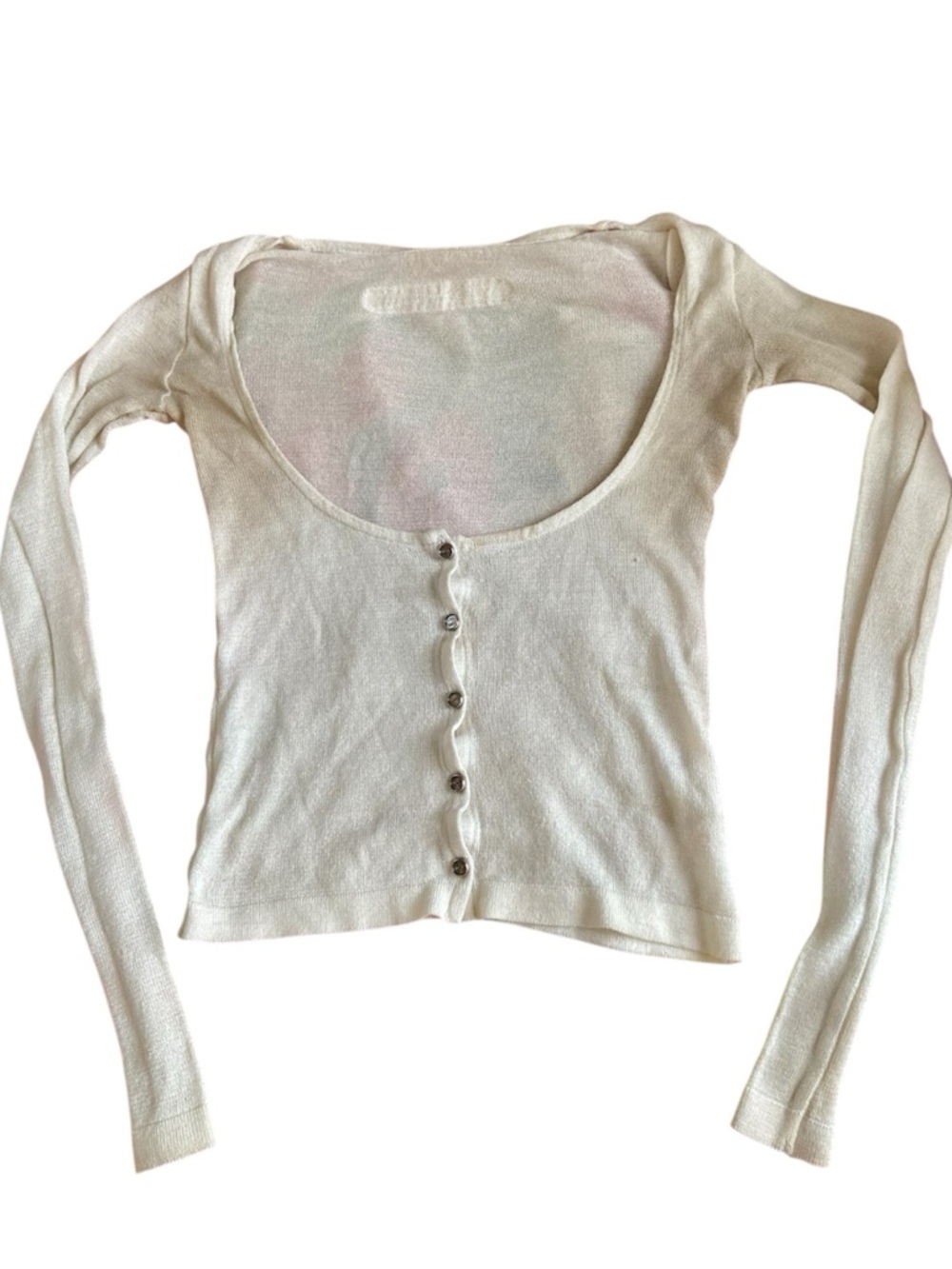 Alice Auaa Grunge Avant Garde Button-Front Long Sleeve Cardigan Top in Cream